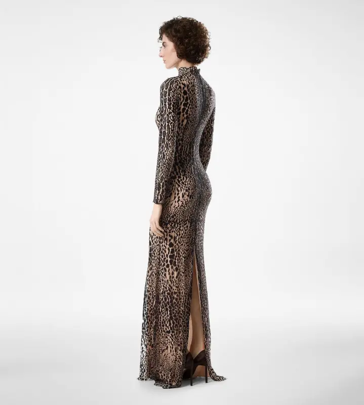 LONG SLEEVE MOCK NECK EVENING DRESS BROWN & ANTIQUE PINK online